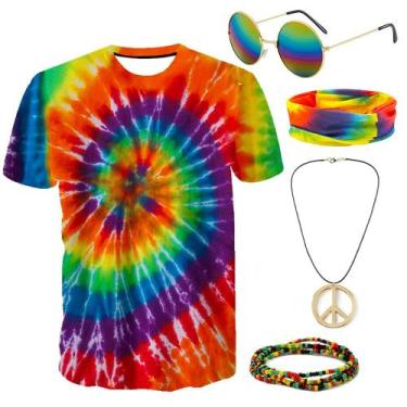 Imagem de Traje hippie Gionforsy, camiseta Gionforsy, anos 60 e 70, colar, GG