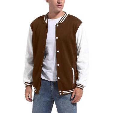 Imagem de Jaqueta de beisebol Varsity DHSPKN masculina marrom Slim Fit S