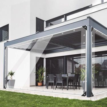 Imagem de Ezcasch Cortina transparente externa de 567 g, cortina de painel transparente de PVC Vinly, resistente ao clima para pérgola, varanda, gazebos, com ilhós à prova de ferrugem 25 cm A x 20 cm L (96" L x