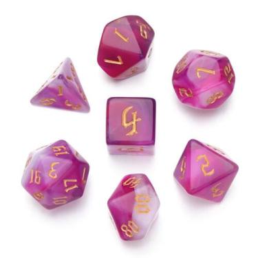 Imagem de Conj. de 7 dados - Mesclados Dicromáticos - RPG, Rosa