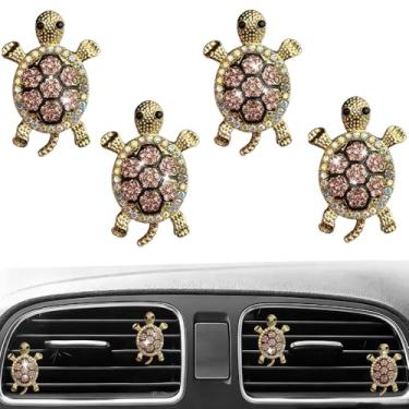 Imagem de 4 peças de cristal brilhante tartaruga tartaruga clipe de saída de ar purificadores de ar difusor encantadores fofos decoração interior auto acessórios de carro para mulheres (rosa)