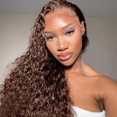 Imagem de Aonou Peruca De Renda Frontal Hd Com Ondas Profundas De 200%, Cabelo Humano, Castanho Chocolate, Para Mulheres, Cacheada, Pré-Selecionada, 100% Virgem, 26 Polegadas