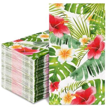 Imagem de JarThenaAMCS 200 guardanapos havaianos para convidados guardanapos de papel folhas de palmeira tropicais toalhas de mão descartáveis florais para festa de verão, jantar, casa, decoração de mesa