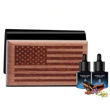 Imagem de Difusor de aromatizador de carro de madeira para carro - Difusor de óleo essencial de sândalo picante de longa duração para carro, contém dois refis de fragrância de 0,27 FL OZ/8 ml