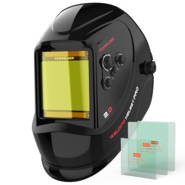 Imagem de YESWELDER Tela de visualização grande 3,94" X 3,66" True Color Power Solar Power Capacete de soldagem com escurecimento automático, 4 sensores de arco de sombra ampla 4 ~ 5/9-9/13 para máscara de soldador de moagem de solda por arco TIG MIG LYG-M800H