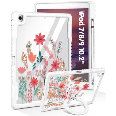 Imagem de Uppuppy Capa para iPad 9ª/8ª/7ª geração, para iPad Air 3/Pro 10.5 2017 – Meninas fofas com suporte para lápis e suporte, capa de flores femininas para iPad 9/8/7 gerações, Air3, Pro 10,5 polegadas