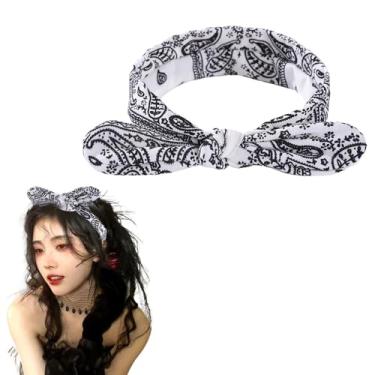 Imagem de Tiara feminina com nó floral, laço branco, bandana para mulheres, turbante com nó, orelhas de coelho, faixas elásticas de Natal