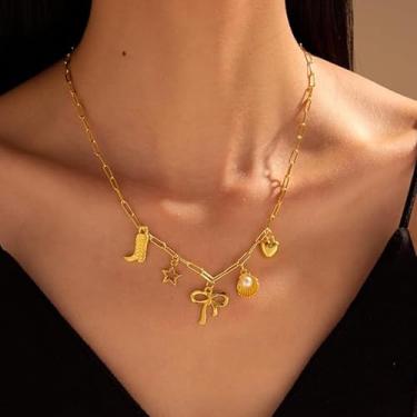 Imagem de Colar feminino com pingentes de ouro delicados, corrente com pingente moderno, estrela-do-mar, puka, praia, banhado a ouro 14 quilates, gargantilha grossa, itens essenciais de verão para mulheres