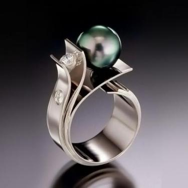 Imagem de Anel de declaração de zircônia cúbica banhado a ouro branco, acessório personalizado de pérola verde, ideal para uso diário feminino, casual, festa, feriado, aniversário, joia de amor, presente, 9