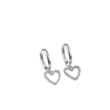 Imagem de Brincos de argola pequenos para mulheres S925 prata esterlina brincos de argola com pingente de gota CZ coração pérola delicada pingente de gota, standard, Aço inoxidável, Sem pedra preciosa