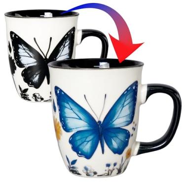 Imagem de Asmwo Caneca de borboleta de 473 ml - Xícara de chá de cerâmica que muda de cor para mulheres - Presente novidade sensível ao calor para amantes de borboletas