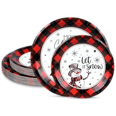 Imagem de LIKAJON 50 pratos de papel de Natal, 25 peças de 23 cm e 25 peças de 17,78 cm descartáveis, árvore de Natal e boneco de neve, pratos de sobremesa para Natal, festa, casamento, aniversário, churrasco