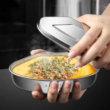 Imagem de Prato de cozimento a vapor em forma de leque de aço inoxidável com capa tipo dividido bandeja de tigela a vapor para alimentos domésticos acessórios de cozinha (1 peça, 16 x 9 x 4,3 cm)