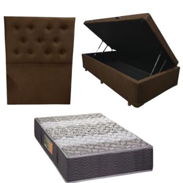 Imagem de Cama Box Baú Blindada com Colchão de Espuma Orthopedic + Cabeceira Botonê - Solteiro 88x188 (SUEDE MARROM)