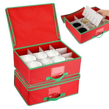 Imagem de Chunful Conjunto de 2 caixas de armazenamento de caneca e copo de Natal com divisórias ajustáveis para armazenamento na China para vidro caneca de café, recipiente de Natal com tampa e alça de janela