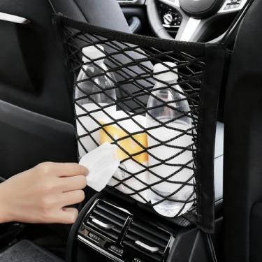 Imagem de Organizador elástico para assento de carro com 2 camadas e 4 camadas – Organizador elástico para abertura do assento dianteiro, suporte de carga de camada dupla para bolsas/telefones/lenços, barreira