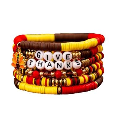 Imagem de Pulseiras de argila macia de ação de graças com contas de liga Y2K, pulseiras femininas de acrílico, empilhável, contas, heishi, elástico, abóbora, peru, berloque, joia de festa, presente, 0.1