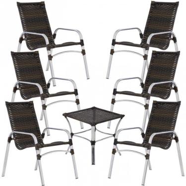 Imagem de Kit 6 Cadeiras Emily E Mesa Alumínio Jardim área Piscina Pedra Ferro