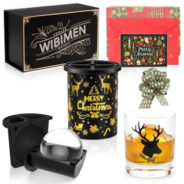 Imagem de Presentes para homens, pai, Natal, presente de aniversário para bebedores/amantes de uísque | Máquina de cubos de gelo transparente - Molde de cubo de gelo com bola de 6,3 cm com copo de uísque - para