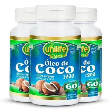 Imagem de Kit 3 Óleo De Coco Extra Virgem 60 Cápsulas Unilife