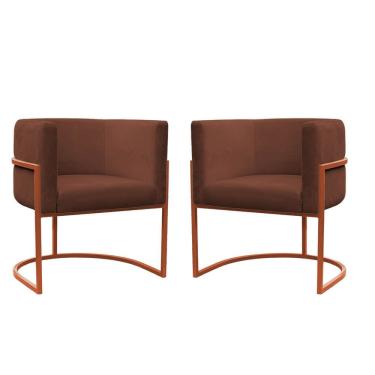 Imagem de Kit 2 Poltronas Reforçadas Decorativa Sala Carla Base Ferro Bronze Suede