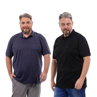 Imagem de Kit 2 Camisa Polo Masculina Plus Size Pique com Bolso Casual-Masculino