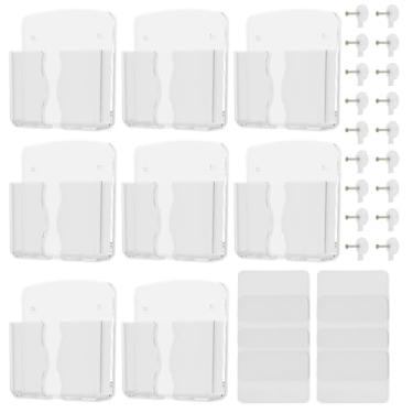 Imagem de 8 peças de suporte de telefone para parede, suporte de telefone de plástico autoadesivo com orifício de carregamento, suporte de controle remoto versátil para quarto, escritório, banheiro