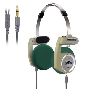 Imagem de okcsc Fones de ouvido intra-auriculares clássicos, estilo retrô, plugue com fio MMCX, cabeça retrô ultraleve/microfone bull-in/filme composto de classe de 40 mm, para ouvir música/esportes/uso moderno