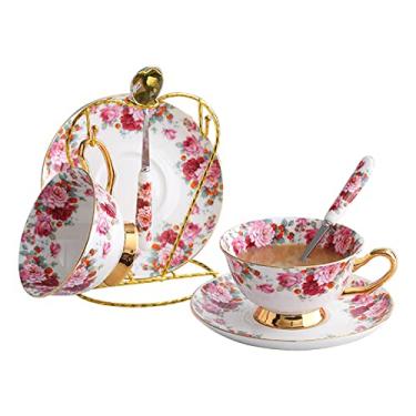 Imagem de Conjunto de xícaras de chá conjuntos de chá para mulheres conjuntos de chá para adultos flor pastoral osso China conjunto de xícaras de café xícaras de porcelana conjunto de chá caneca de leite de