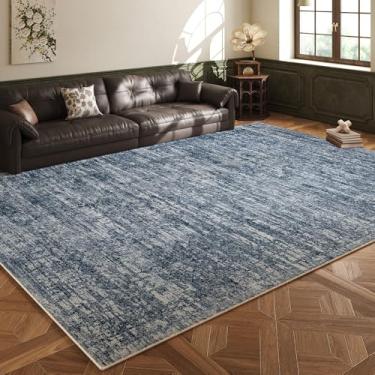 Imagem de BUDISI Tapete de área 12 x 18 cm lavável na máquina azul vintage tradicional capa de chão dobrável fino estilo retrô interior envelhecido tapete antiderrapante quarto sala de estar penteadeira