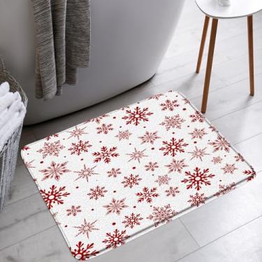 Imagem de STKKST Tapete de banho de floco de neve de inverno Natal vermelho floco de neve férias banheiro banheira, tapetes de chão, capacho, decoração de vaso sanitário, 45,7 x 76,2 cm