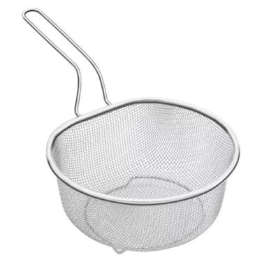 Imagem de Escorredor de bacia de aço inoxidável com alça, coador semicircular de malha, grande coador de metal para alimentos de cozinha - massas, frutas, macarrão, arroz, saladas