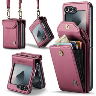 Imagem de XKchatpt Capa para Samsung Galaxy Z Flip 6, carteira transversal com suporte para cartão com bloqueio RFID, alça de couro PU, capa protetora à prova de choque para Samsung Galaxy Z Flip 6 (rosa)