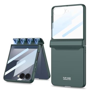 Imagem de LazyGoose Capa para Samsung Galaxy Z Flip 7 com proteção magnética de dobradiça e protetor de tela frontal embutido, capa à prova de choque com textura fina (verde)