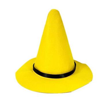 Imagem de Chapéu de bruxa, feltro amarelo brilhante com faixa preta, Halloween p