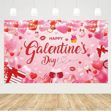 Imagem de MEHOFOND 179,8 x 110 cm Happy Galentines Day Banner Backdrop Red Heart Galentines Day Party Decor Galentine's Girls Night Valentine's Party Cake Smash Photo Booth Studio Adereços