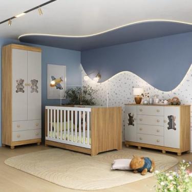 Imagem de Quarto de Bebê Completo com Berço Americano 3 em 1 Fofura Multimóveis Mp4657 Madeirado/off White