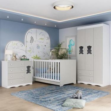 Imagem de Quarto de Bebê Completo com Berço Americano 3 em 1 Doçura Multimóveis Mp4654 Branco/off White