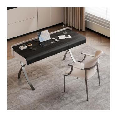 Imagem de Mesa de trabalho Mesa de computador moderna, simples e luxuosa madeira maciça, mesa escritório para casa, quarto, sala estudo(Preto,160x60x74cm)