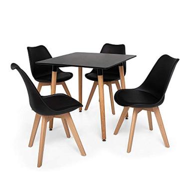 Imagem de Kit Mesa Jantar Eiffel 80x80 Preta + 04 Cadeiras Leda - Preta
