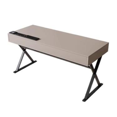Imagem de Mesa de trabalho Mesa de escritório para laptop, mesa escrita, moderna, estilo simples, madeira sólida com tomadas carregamento(M)