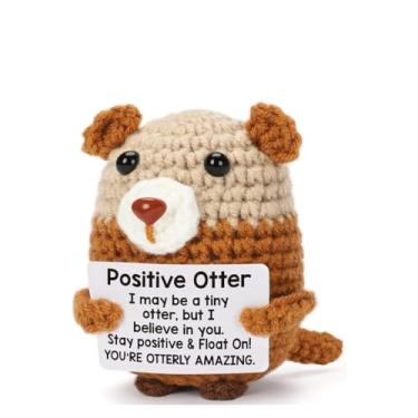 Imagem de Mini bonecas engraçadas de lontra de crochê positivas, emocionais, com cartão positivo, placas decorativas para colegas de trabalho, melhor amigo, presente engraçado para mulheres e homens, decoração