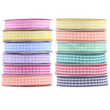 Imagem de Xadrez de fita de presente, cores sortidas 12 peças, nylon cada 10 metros, presente de embrulho, artesanato DIY, decoração de férias, inclui, amarelo, azul, vermelho, laranja, verde, preto