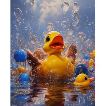 Imagem de XTXGERL Patos de borracha para banho de espuma, pintura por número para adultos, kits de pintura por números, artesanato para adultos, presente de decoração de quarto para festival de aniversário