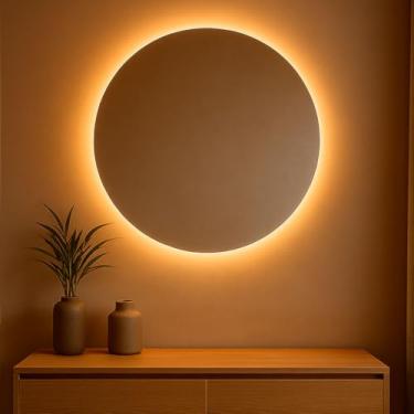 Imagem de Espelho Redondo Decorativo Grande Vidro Lapidado Com LED Banheiro Quarto Sala (40cm)