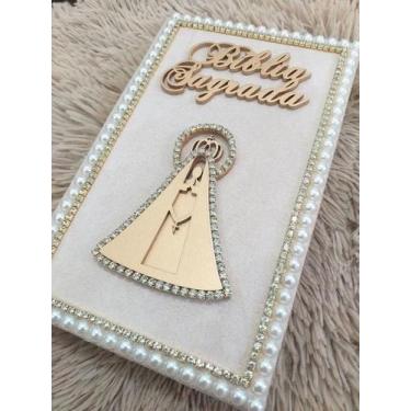 Imagem de Bíblia decorada veludo bege - nossa senhora aparecida - católica edito