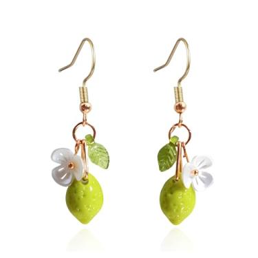 Imagem de Brincos de limão para mulheres, brincos de flor de limão verde, brincos de frutas, pingentes de Halloween, limões, acessórios de fantasia, joias, presentes, Medium, Latão, Sem pedra preciosa
