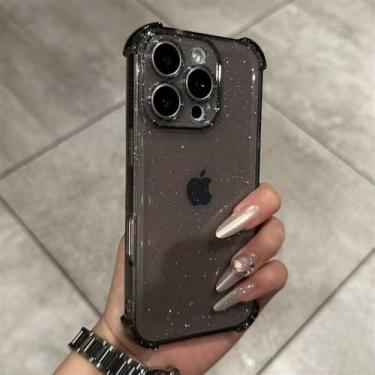 Imagem de Capa transparente com glitter brilhante para iPhone 17, 16, 15, 14, 13, 12, 11 Pro Max XS X XR 16PLUS 17AIR 16E, capa protetora de silicone macia e transparente, preta, para iPhone 16e