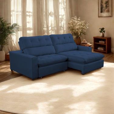 Imagem de - Sofá 2 Lugares 2,80m Retrátil Reclinável Veludo Andreia Lansofbr Cores Azul Marinho