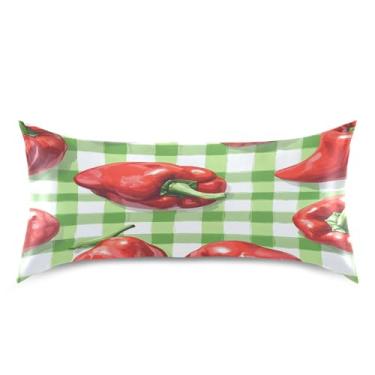 Imagem de Blueangle Fronha de cetim pimentão vermelho para cabelo e pele, fronha de seda, tamanho king (50,8 x 101,6 cm) - Capas de almofada de cetim refrescantes com fecho de envelope (216)